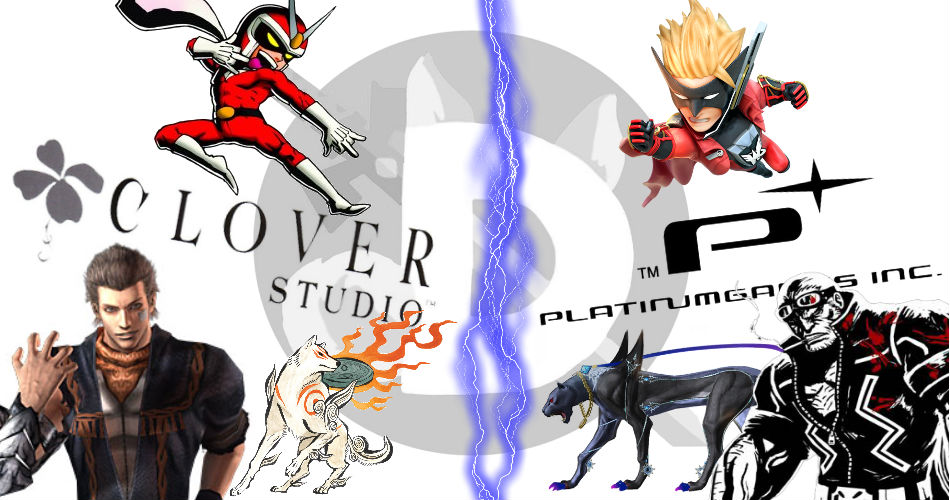 Imagem exibindo personagens de jogos da Clover Studio ao lado de outros de sucessores espirituais da PlatinumGames